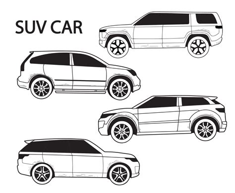 Collection the side of the SUV Car Sketch Isolated on a White ...