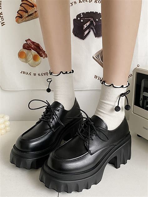 Black Preppy Collar Plain Oxfords Embellished Women Shoes Oxford Shoes ...