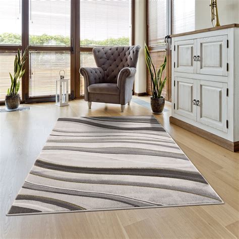 La Dole Rugs Gold Grey Ivory Abstract Spirals Waves Modern Geometric ...