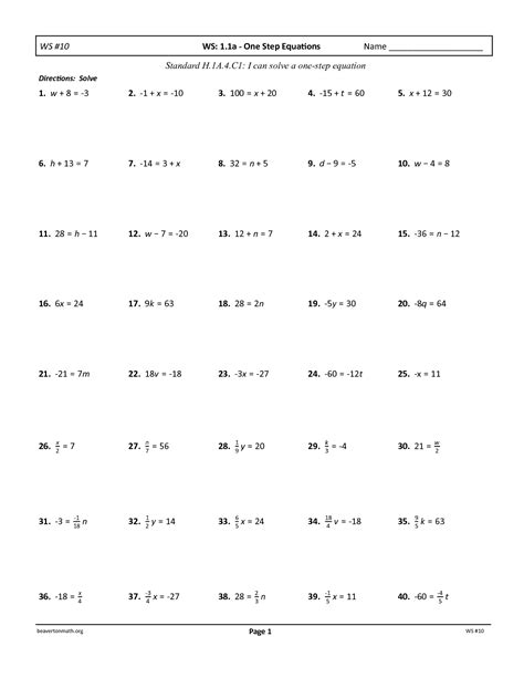 Worksheets Two Step Equations