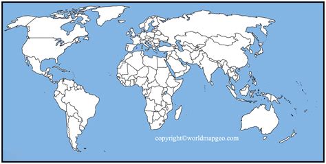 Political World Map Outline, Printable PDF in Black & White