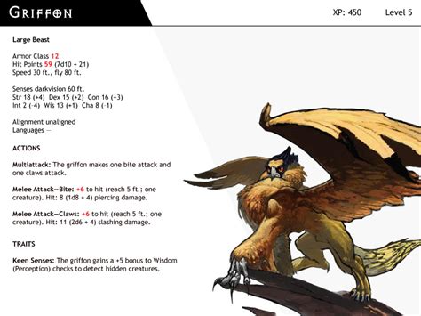 DnD-Next-Monster Cards-Griffon by dizman on DeviantArt