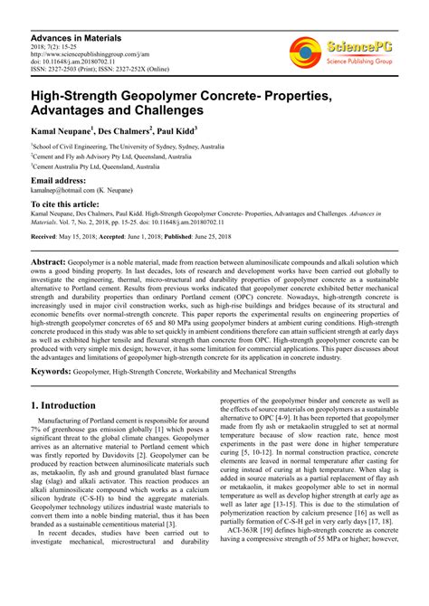 (PDF) High-Strength Geopolymer Concrete-Properties, Advantages and Challenges