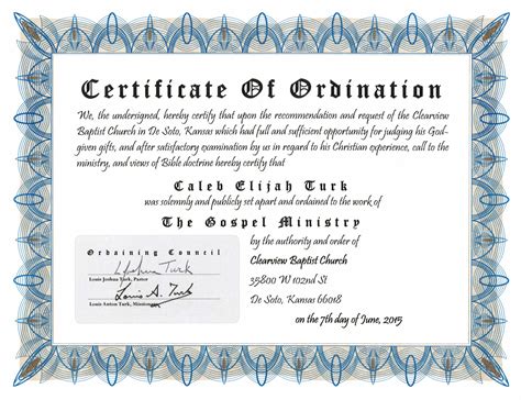 Certificate Of Ordination For Ministers Template