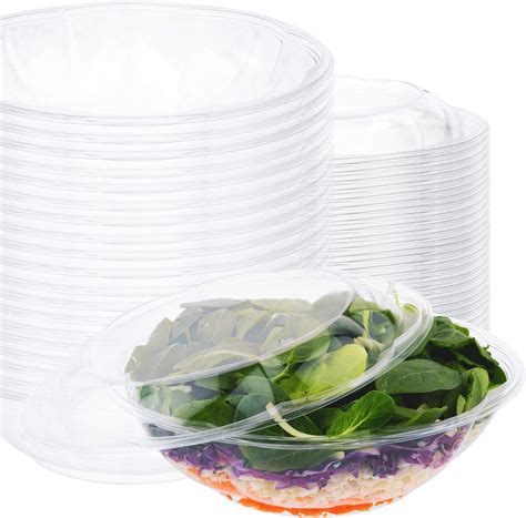 Plastic Salad Bowls with Lids (10 Count) 64 oz. Disposable Serving Bowls - Plastic Serving Bowls ...