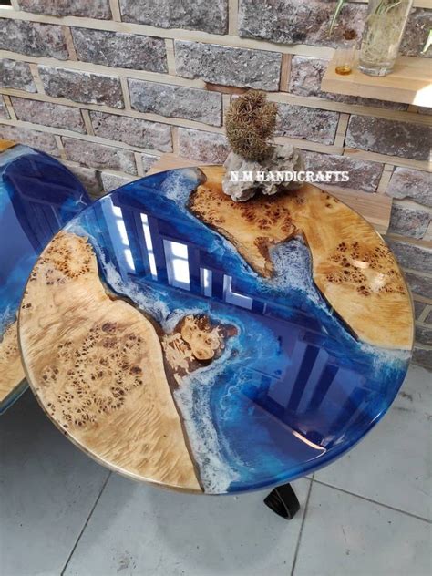 Buy Deep Ocean Wood Epoxy Resin River Table, Round Coffee Table, Center Table Top, Live Edge ...