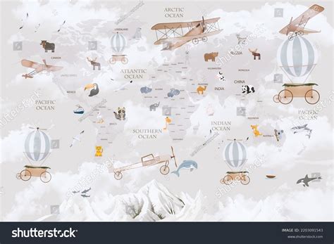 Animals World Map Kids Wallpaper Design Stock Illustration 2203091543 | Shutterstock