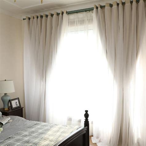 Bedroom Pack of 2-Layer Sheer and Blackout Curtains Drops Double Pleat 2 Panel Ceiling Curtains ...