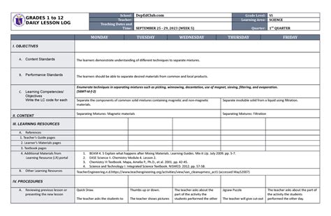 DLL Science 6 Q1 W5 - GRADES 1 to 12 DAILY LESSON LOG School: DepEdClub ...