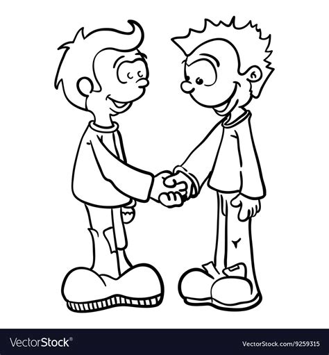 Black and white two boys shaking hands Royalty Free Vector