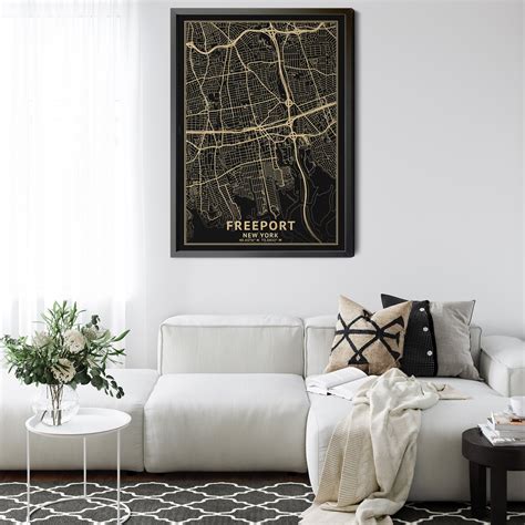 Freeport New York Map Black High Resolution Real Gold Leaf - Etsy