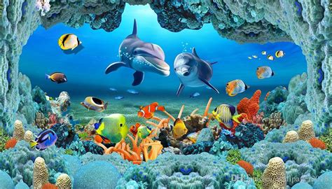 Wallpaper For Walls 3d Sea World Underwater Caves Dolphin - Under Sea ...