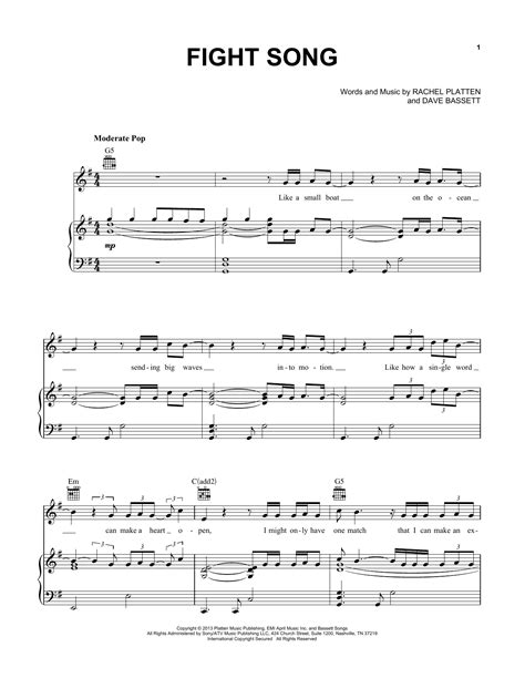 Fight Song Sheet Music | Rachel Platten | Piano, Vocal & Guitar Chords ...