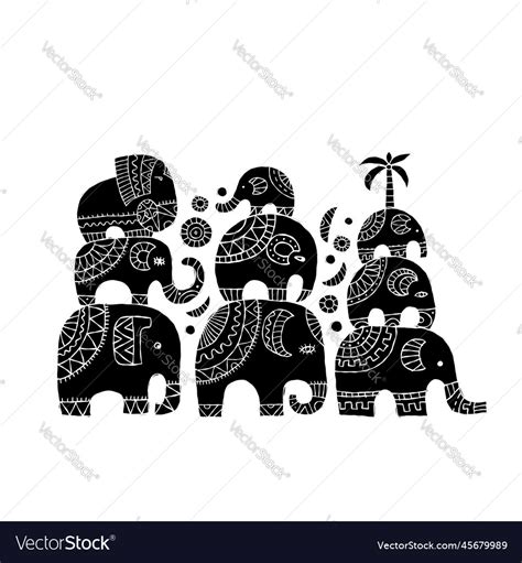 Elephant family black silhouette isolated Vector Image