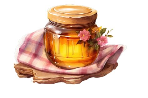 honey jar with flowers on a tablecloth transparent background,AI ...