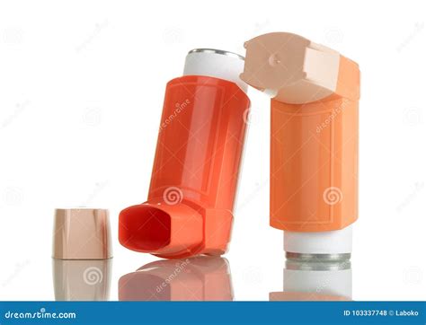 Orange Asthma Inhaler Isolated on White Stock Photo - Image of isolated, bronchitis: 103337748