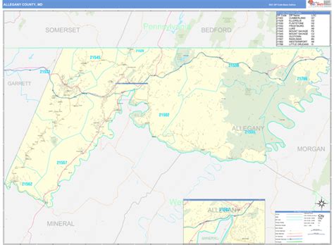 Allegany County, MD Zip Code Wall Map Basic Style by MarketMAPS