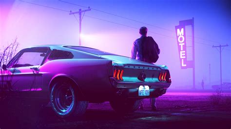 Download wallpaper 3840x2160 car, neon, man, sign 4k uhd 16:9 hd background