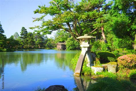 Japanese Garden at Kenrokuen Garden, Kanazawa City, Ishikawa Pref ...