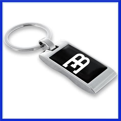 Bugatti Key Ring Keychain | Leather Rotating Metal Silver | Auto Car Logo | Mens Womens Accessories