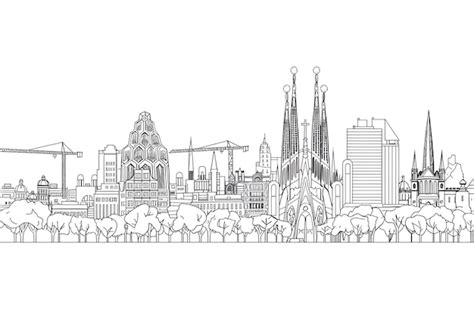 Premium Photo | Barcelona line art skyline drawing vector