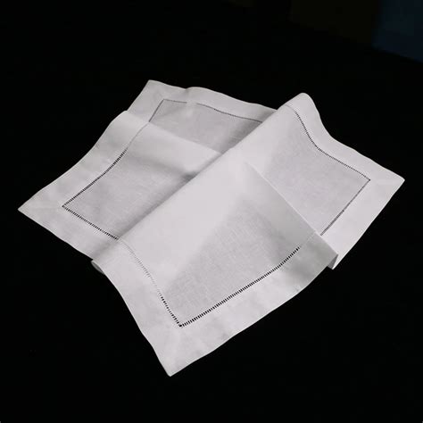 N002 20: 120 Pieces White Hemstitch Dinner Napkins 55/45 Linen Cotton ...