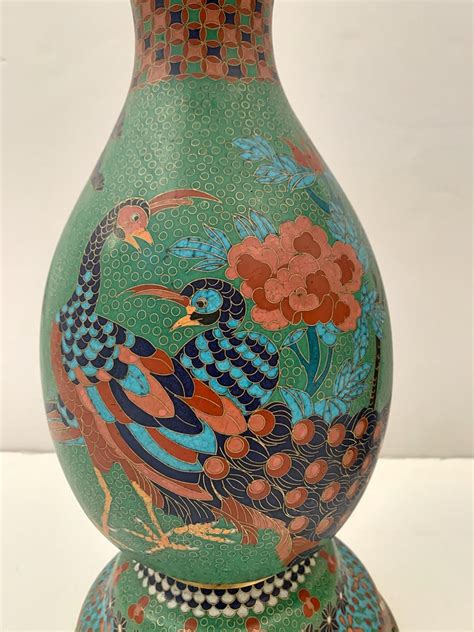 Large Pair of Japanese Cloisonne Peacock Vases Attributed to Kaji Tsunekichi at 1stDibs