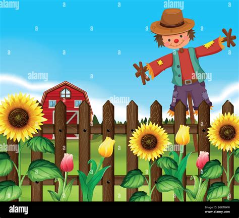 Scarecrow in the sunflower field Stock Vector Image & Art - Alamy