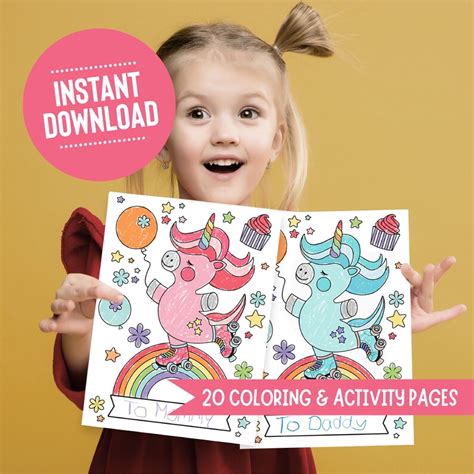 20 PRINTABLE Unicorn Coloring Pages Activity Sheets Kraft Activity Girls Birthday Party Coloring ...