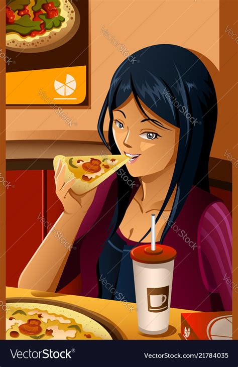 Girl eating pizza Royalty Free Vector Image - VectorStock