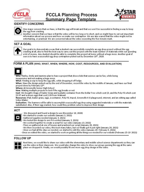 Fccla - Planning Process Summary Page Template 3 | PDF | Behavior ...