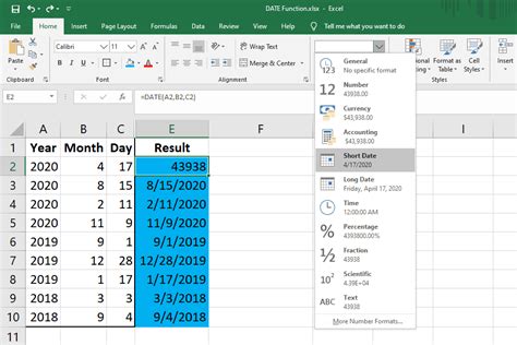 what is short date in excel formatting