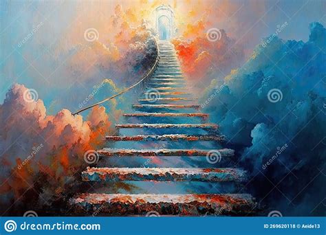 Stairway To Heaven. Stairs To the Sky. Abstract Impressionist Oil Painting To the Pearly Gates ...