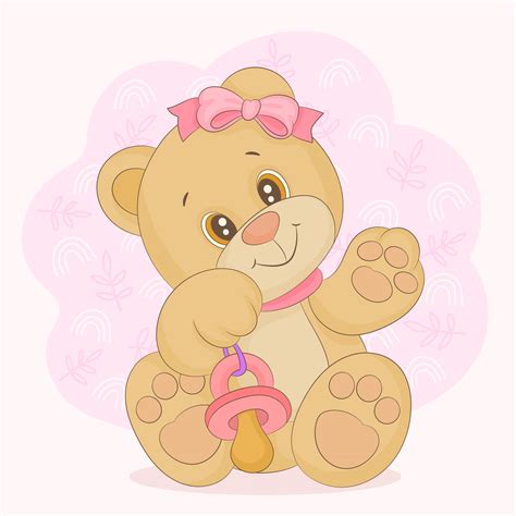 Baby girl teddy bear holding a pacifier 4228682 Vector Art at Vecteezy