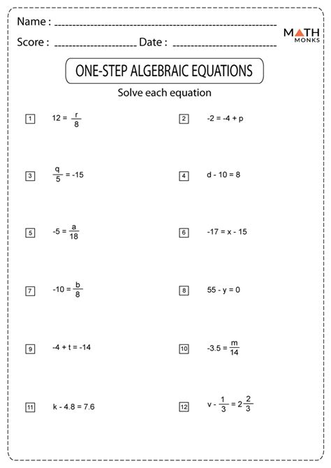 Algebra 1 2 Step Equations Worksheets