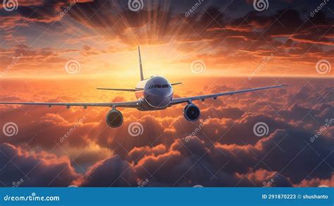 Plane Flying Towards the Sunset Stock Illustration - Illustration of transport, airport: 291870223