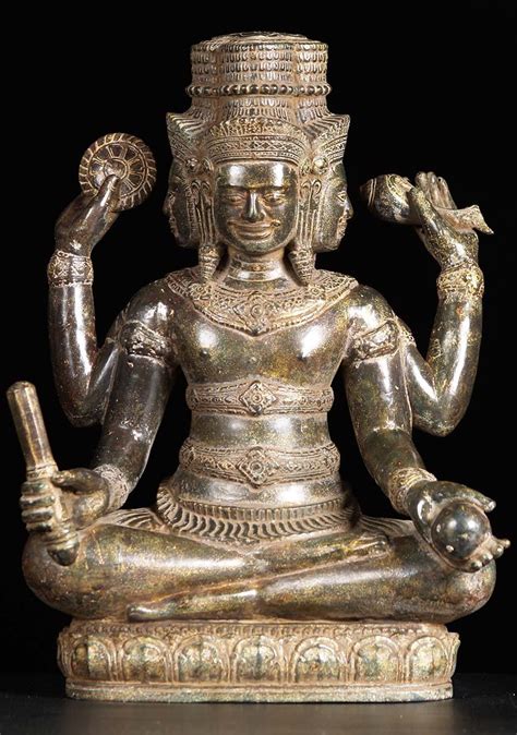 Brass Seated 4 Faced Brahma Statue 17" (#84cb1): Hindu Gods & Buddha Statues