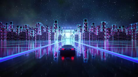 Download wallpaper 1366x768 cyberpunk, outrun, vaporwave, car on road, art, tablet, laptop ...