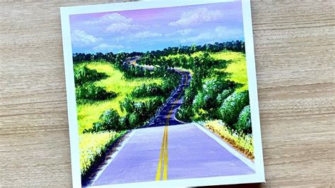 Road Landscape / Acrylic Painting for Beginners / Daily Challenge #59 ...