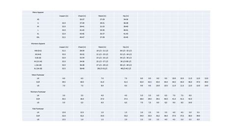 K Swiss Shoe Size Chart