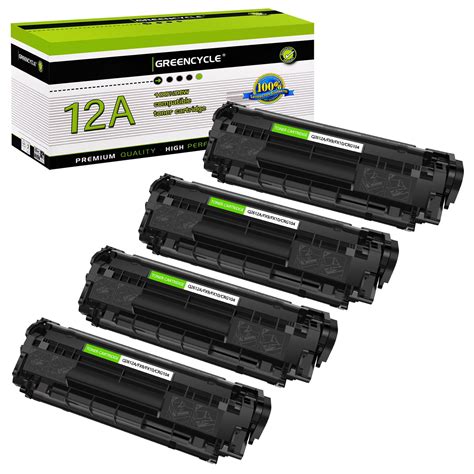 GREENCYCLE 4 Pack Compatible for HP 12A Q2612A Black Toner Cartridge ...