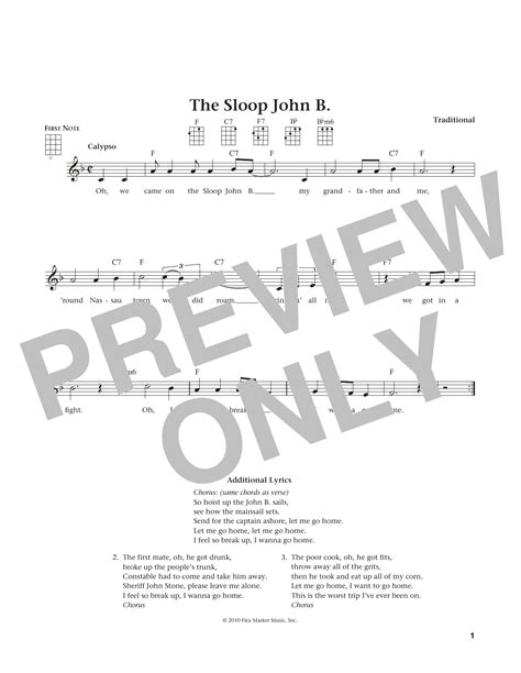 Traditional "Sloop John B. (from The Daily Ukulele) (arr. Liz and Jim Beloff)" Sheet Music Notes ...