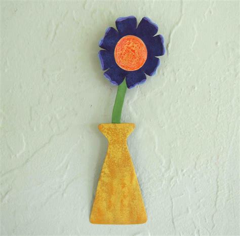 Flower Art Metal Wall Sculpture Yellow Lavender Purple Recycled Metal Floral Decor Kitchen ...