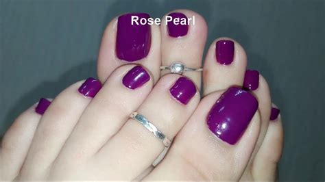 Dark Purple Nail Polish on Toe Nails- Warm Pedicure Tutorial | Rose Pearl - YouTube