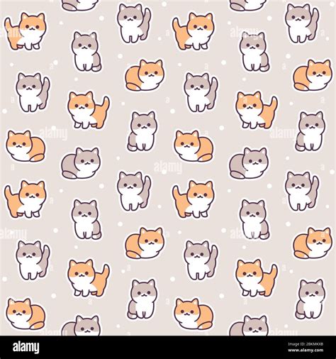 Tiny baby kittens seamless pattern. Adorable little cats background. Simple kawaii doodle style ...