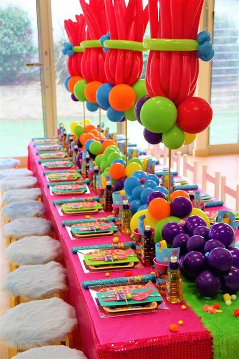 Trolls Party Tablescape from a Trolls Birthday Party on Kara's Party ...