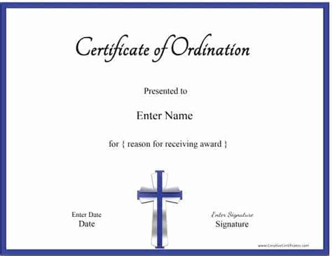 Free Printable Ordination Certificate Template | Customizable