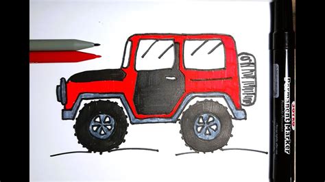 menggambar dan mewarnai mobil jeep offroad - YouTube