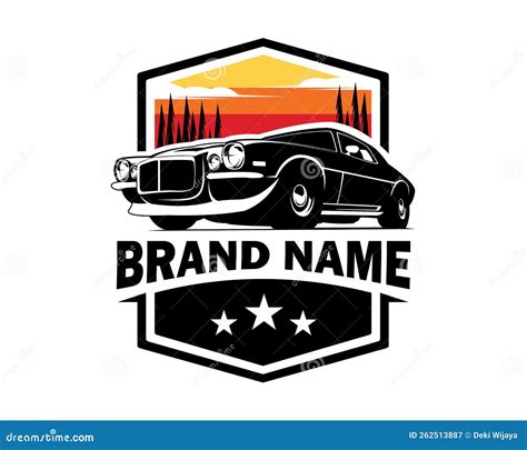 Old Chevy Camaro Car Logo. Side View With Amazing Sunset In The Background. Cartoon Vector ...
