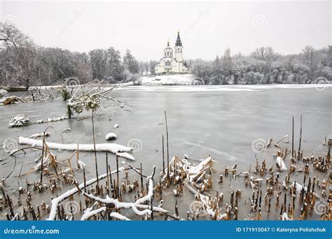 Beautiful White Church Near the Lake in Winter Stock Image - Image of beautiful, road: 171915047